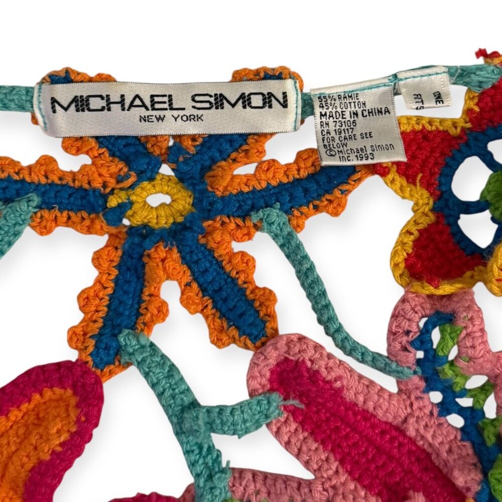 RARE Vintage MICHAEL SIMON Vibrant Multicolor Floral Crochet Beaded Cardigan - Picture 6 of 7